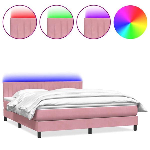 vidaXL Box spring postel s matrac&iacute; a LED růžov&aacute; 180x210 cm samet