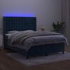 vidaXL Box spring postel s matrac&iacute; a LED tmavě modr&aacute; 140x190 cm samet