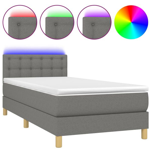 vidaXL Box spring postel s matrac&iacute; a LED tmavě &scaron;ed&aacute; 80 x 200 cm textil