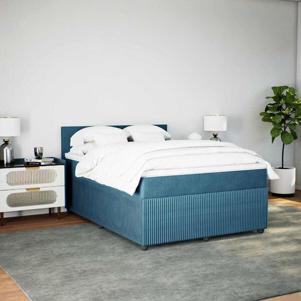 vidaXL Box spring postel s matrac&iacute; modr&aacute; 160 x 200 cm samet