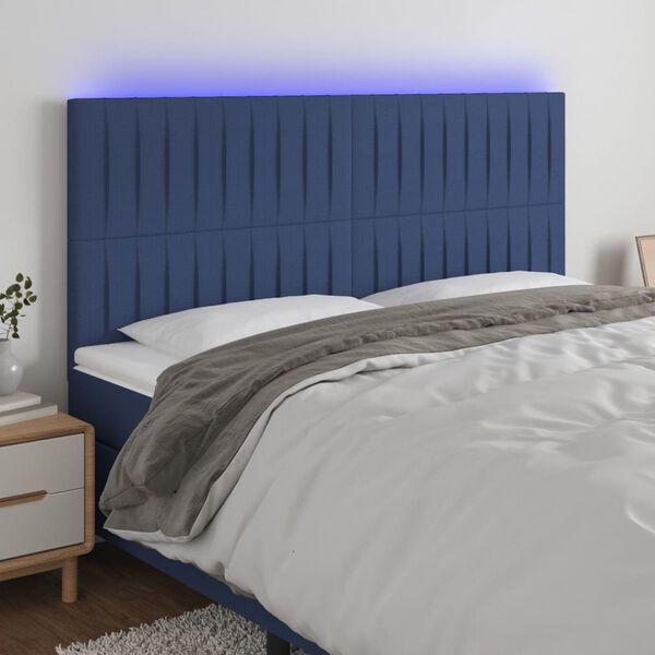 vidaXL Čelo postele s LED modr&eacute; 180x5x118/128 cm textil