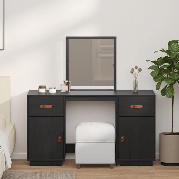 vidaXL Set toaletního stolku se zrcadlem černý masivní borové dřevo
