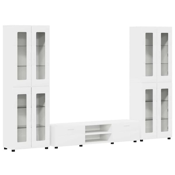 vidaXL Sestava TV skř&iacute;něk se z&aacute;suvkou s polic&iacute; B&iacute;l&aacute; kompozitn&iacute; dřevo