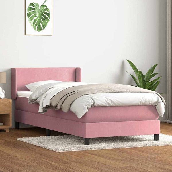 vidaXL Box spring postel s matrac&iacute; růžov&aacute; 80x220 cm samet