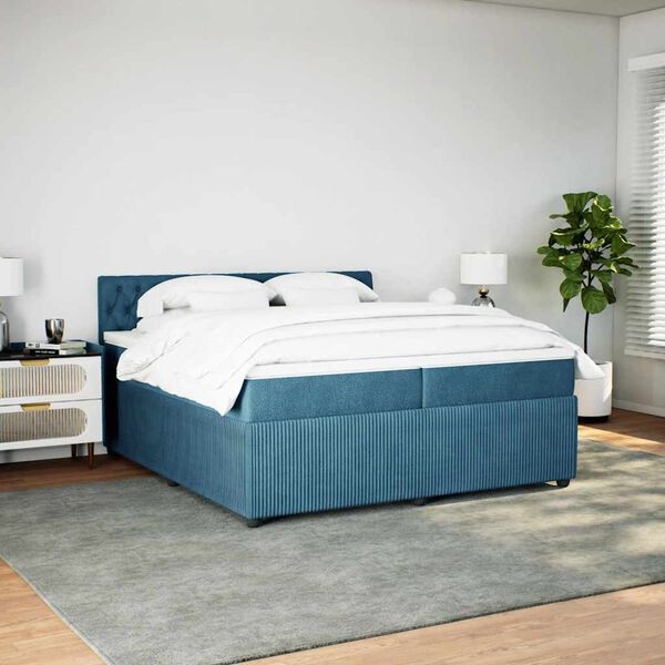 vidaXL Box spring postel s matrac&iacute; modr&aacute; 200 x 200 cm samet