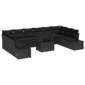 vidaXL Sada zahradn&iacute;ch pohovek s pol&scaron;t&aacute;řem s &uacute;loži&scaron;těm 11 pcs Čern&aacute;