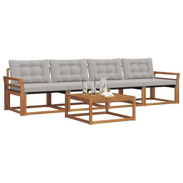 vidaXL Venkovn&iacute; pohovkov&aacute; souprava 5 pcs Př&iacute;rodn&iacute; a světle &scaron;ed&aacute;