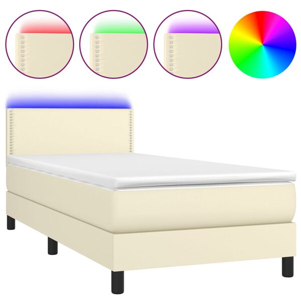 vidaXL Box spring postel s matrac&iacute; a LED kr&eacute;mov&aacute; 90x190 cm uměl&aacute; kůže
