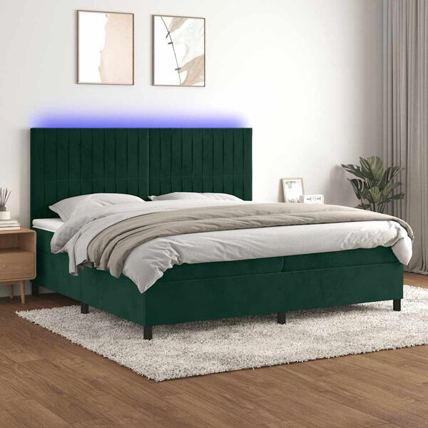 vidaXL Box spring postel s matrac&iacute; a LED tmavě zelen&aacute; 200x200 cm samet