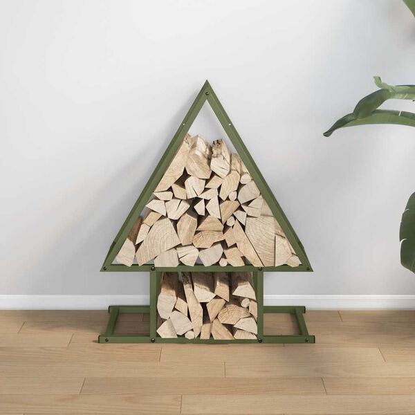 vidaXL Stojan palivové dřevo Olivově zelená Ocel válcovaná za studena