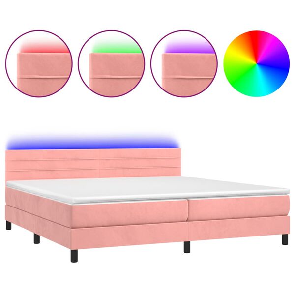 vidaXL Box spring postel s matrac&iacute; a LED růžov&aacute; 200x200 cm samet