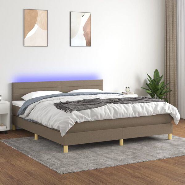 vidaXL Box spring postel s matrac&iacute; a LED taupe 160x200 cm textil