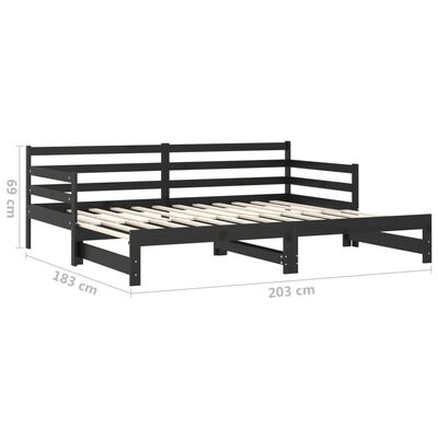vidaXL Výsuvná denní postel 2 × (90x200 cm) černá masivní borové dřevo