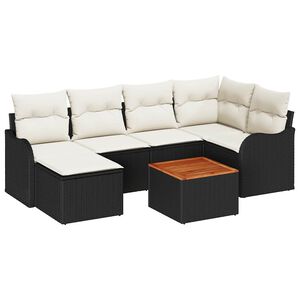 vidaXL Sada zahradn&iacute;ch pohovek s pol&scaron;t&aacute;řem 7 pcs Čern&aacute; polyratan