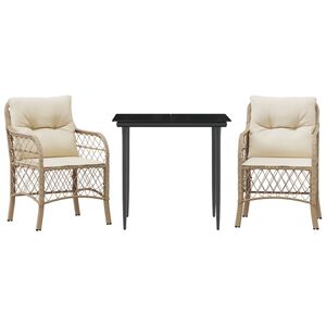 vidaXL 3d&iacute;ln&yacute; bistro set s podu&scaron;kami b&eacute;žov&yacute; polyratan
