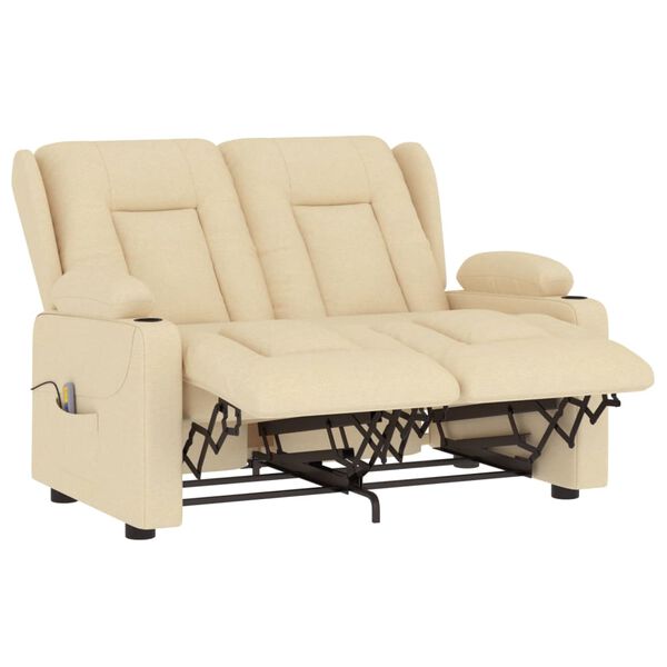 vidaXL 2místné masážní polohovací křeslo držáky nápojů krémové textil