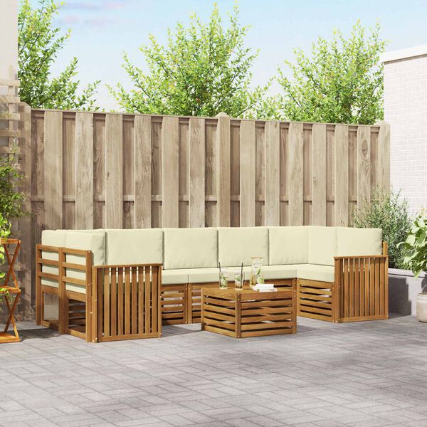 vidaXL Venkovn&iacute; pohovkov&aacute; souprava 8 pcs Přirozen&aacute; a Kr&eacute;mov&aacute;