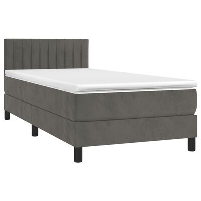 vidaXL Box spring postel s matrací a LED tmavě šedá 100x200 cm samet