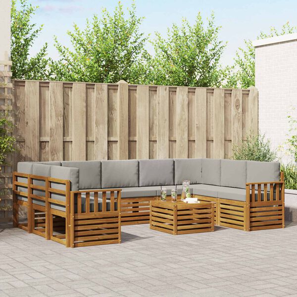 vidaXL Sedac&iacute; soupravy s pol&scaron;t&aacute;řem 10 pcs Př&iacute;rodn&iacute; a světle &scaron;ed&aacute;