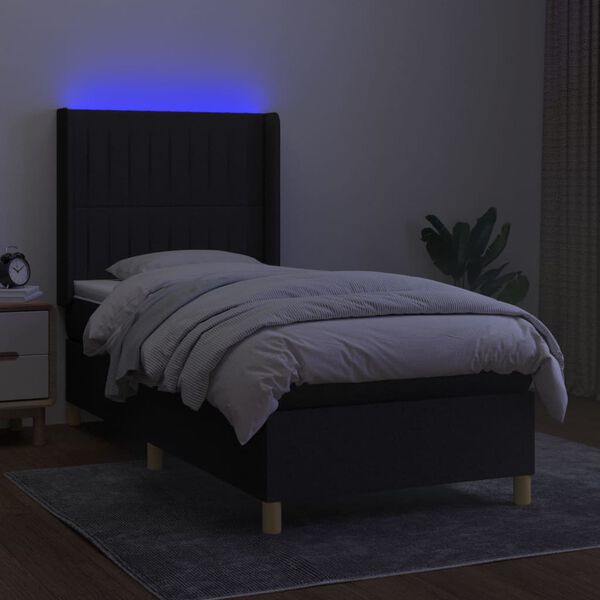 vidaXL Box spring postel s matrac&iacute; a LED čern&aacute; 100x200 cm textil