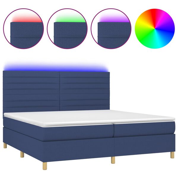 vidaXL Box spring postel s matrac&iacute; a LED modr&aacute; 200x200 cm textil