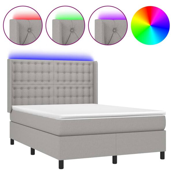vidaXL Box spring postel s matrac&iacute; a LED světle &scaron;ed&aacute; 140x200 cm textil