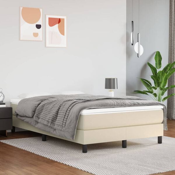 vidaXL Box spring postel s matrac&iacute; kr&eacute;mov&aacute; 120x200 cm uměl&aacute; kůže