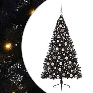 vidaXL Uměl&yacute; osvětlen&yacute; v&aacute;nočn&iacute; stromeček Čern&aacute; 180 cm PVC