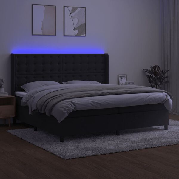 vidaXL Box spring postel s matrac&iacute; a LED čern&aacute; 200x200 cm samet