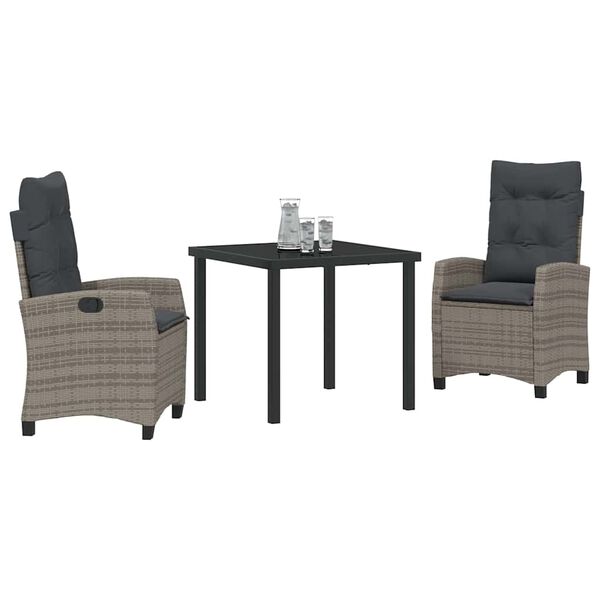 vidaXL Zahradn&iacute; j&iacute;deln&iacute; souprava s pol&scaron;t&aacute;řem 3 pcs &Scaron;ed&aacute; polyratan