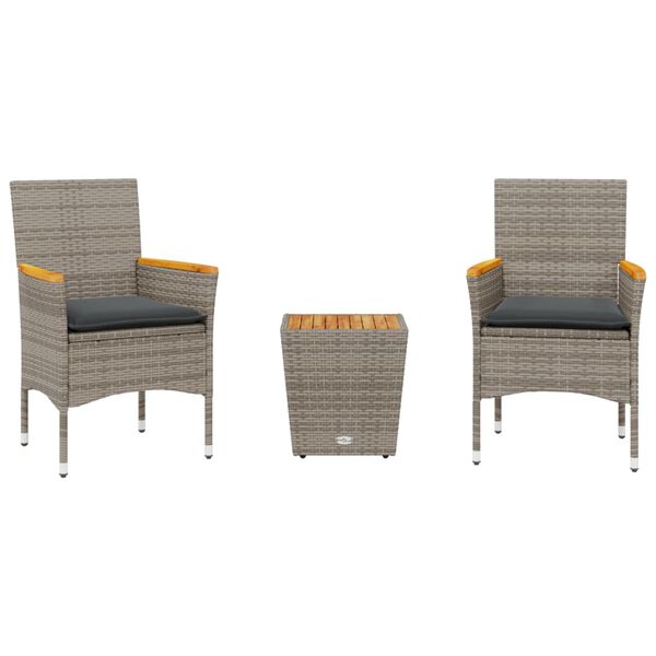 vidaXL 3dílný bistro set s poduškami šedý polyratan a sklo