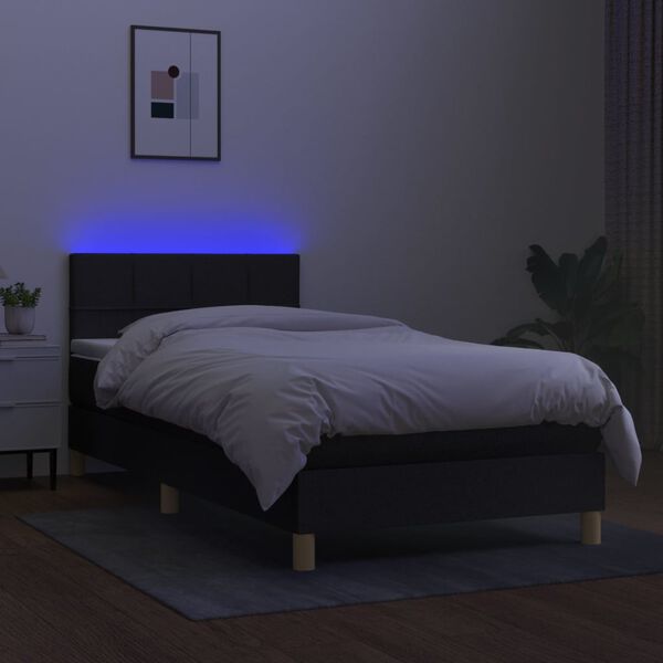 vidaXL Box spring postel s matrac&iacute; a LED čern&aacute; 90x190 cm textil
