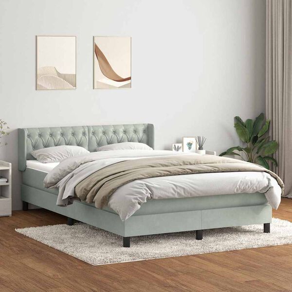 vidaXL Box spring postel s matrac&iacute; světle &scaron;ed&aacute; 140x210 cm samet