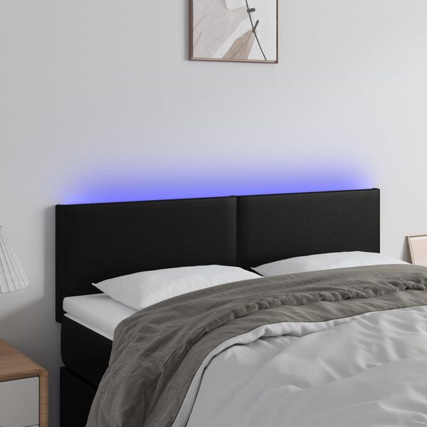 vidaXL Čelo postele s LED čern&eacute; 144x5x78/88 cm uměl&aacute; kůže