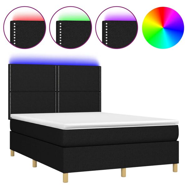 vidaXL Box spring postel s matrac&iacute; a LED čern&aacute; 140x190 cm textil