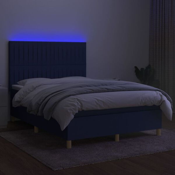 vidaXL Box spring postel s matrac&iacute; a LED modr&aacute; 140x190 cm textil