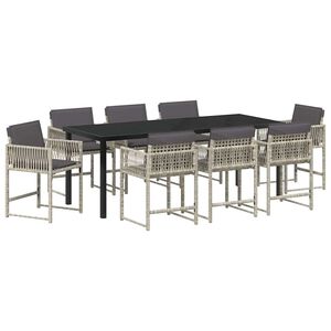 vidaXL Zahradn&iacute; j&iacute;deln&iacute; souprava 9 pcs Světle &scaron;ed&aacute; polyratan