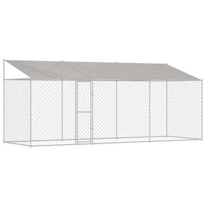 vidaXL Ps&iacute; klec s střechou Stř&iacute;brn&aacute; 600 x 200 x 256 cm Ocel a PE