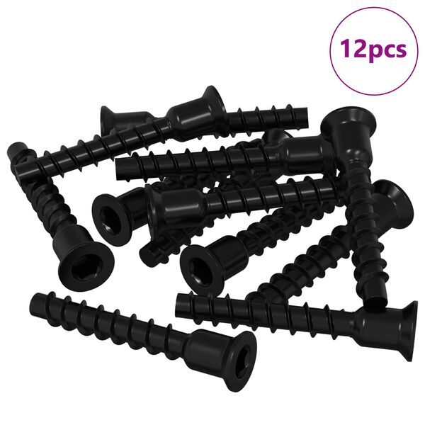 vidaXL &Scaron;roub s kaplic&iacute; 12 pcs Čern&aacute; 7 x 40 mm Železo