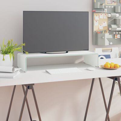 vidaXL TV stolek / podstavec na monitor bílé sklo 70x30x13 cm