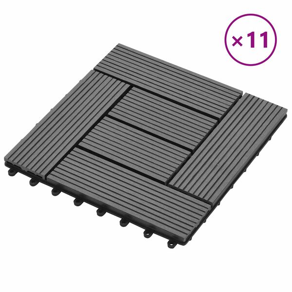 vidaXL Dlažba na terasu 11 pcs &Scaron;ed&yacute; 30 x 30 cm Dřevoplast