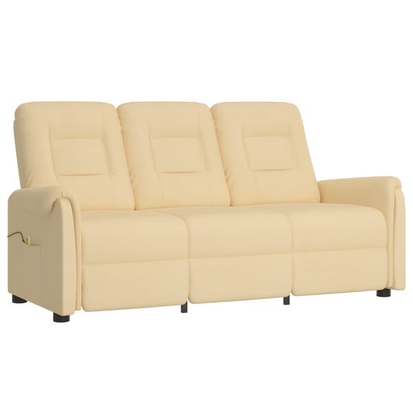 vidaXL 3místné masážní polohovací křeslo krémové látka z mikrovlákna