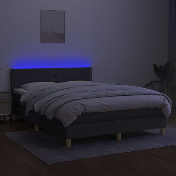 vidaXL Box spring postel s matrac&iacute; a LED tmavě &scaron;ed&aacute; 140x190 cm textil