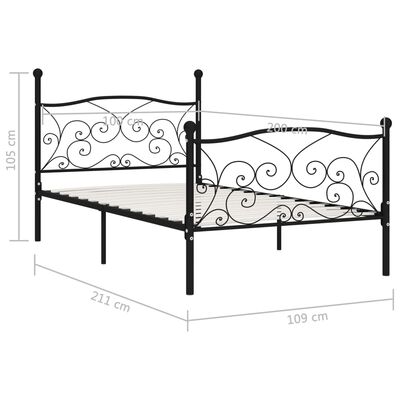 vidaXL Rám postele s laťkovým roštem černý kov 100 x 200 cm