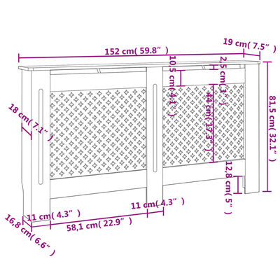 vidaXL Kryt na radiátor antracitový 152 x 19 x 81,5 cm MDF