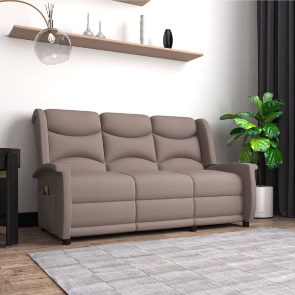 vidaXL 3místné masážní polohovací křeslo taupe látka z mikrovlákna