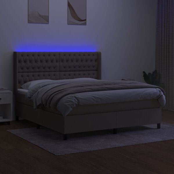 vidaXL Box spring postel s matrac&iacute; a LED taupe 160x200 cm textil