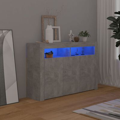 vidaXL Příborník s LED osvětlením betonově šedý 115,5 x 30 x 75 cm