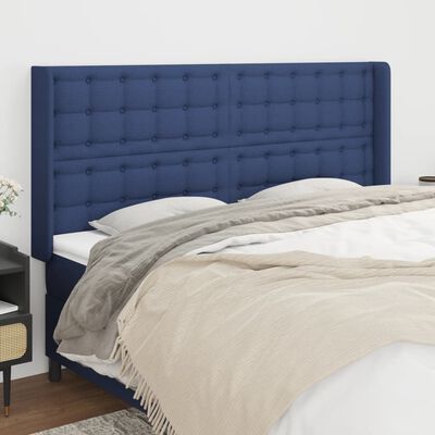 vidaXL Čelo postele typu ušák modré 203x16x118/128 cm textil