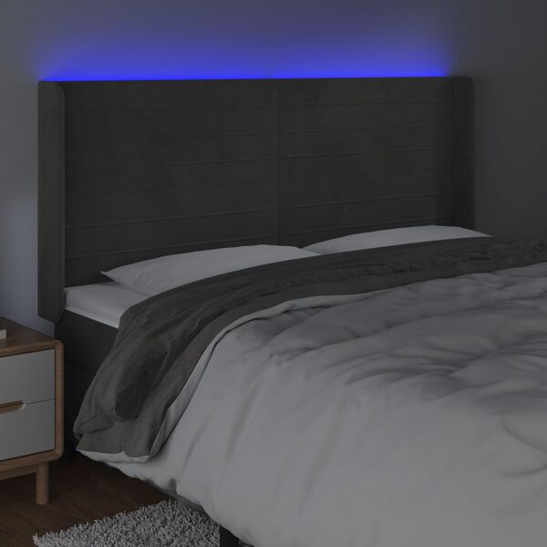 vidaXL Čelo postele s LED tmavě &scaron;ed&eacute; 183 x 16 x 118/128 cm samet